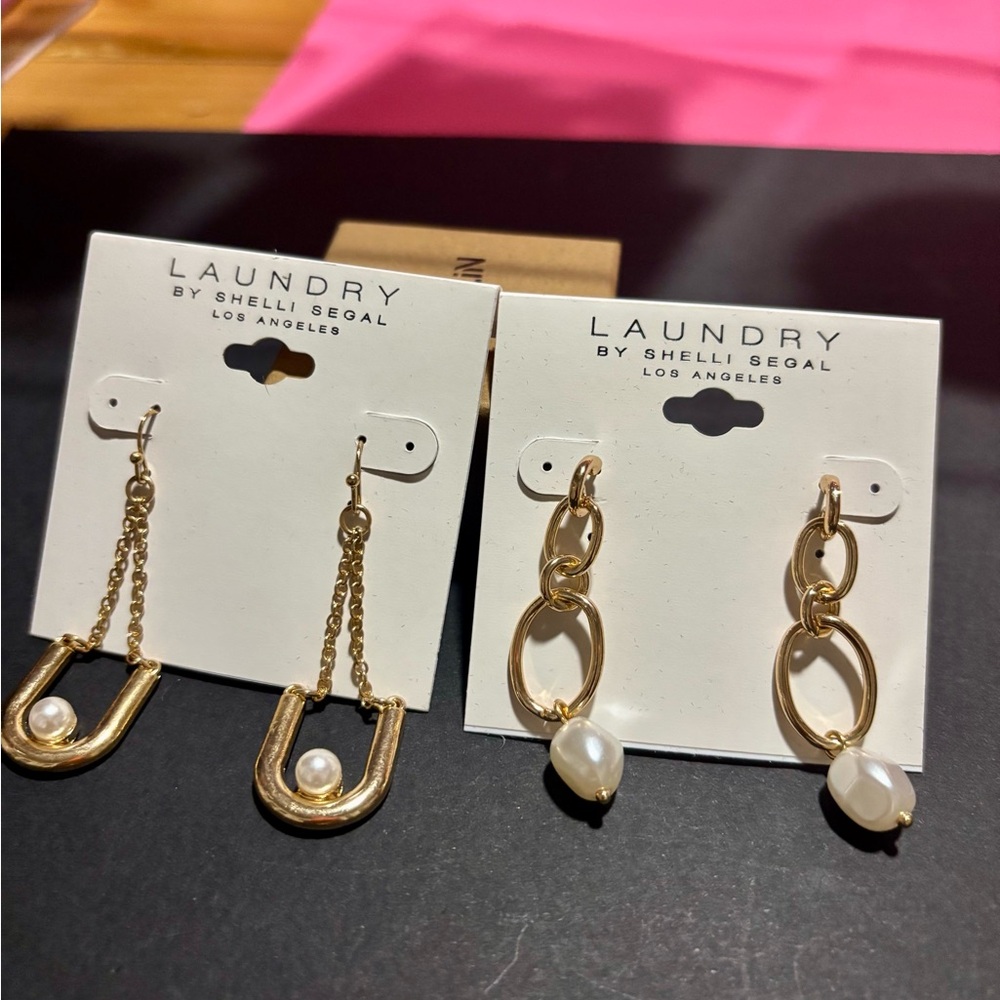 Laundry by Shelli Segal Gold and Pearl Drop Earrings